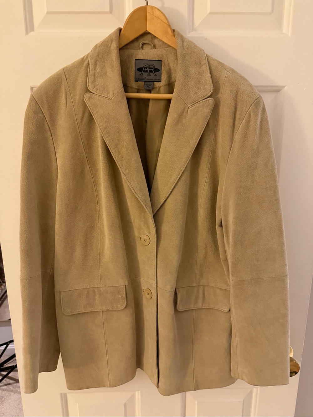 Vintage Genuine Suede Leather Blazer XL Tan Beige Longline - Picture 2 of 6